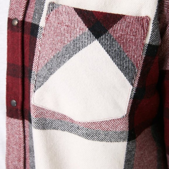 Man's Plaid Hoodie Flannel Red Shirt Medium - Picture 3 of 5